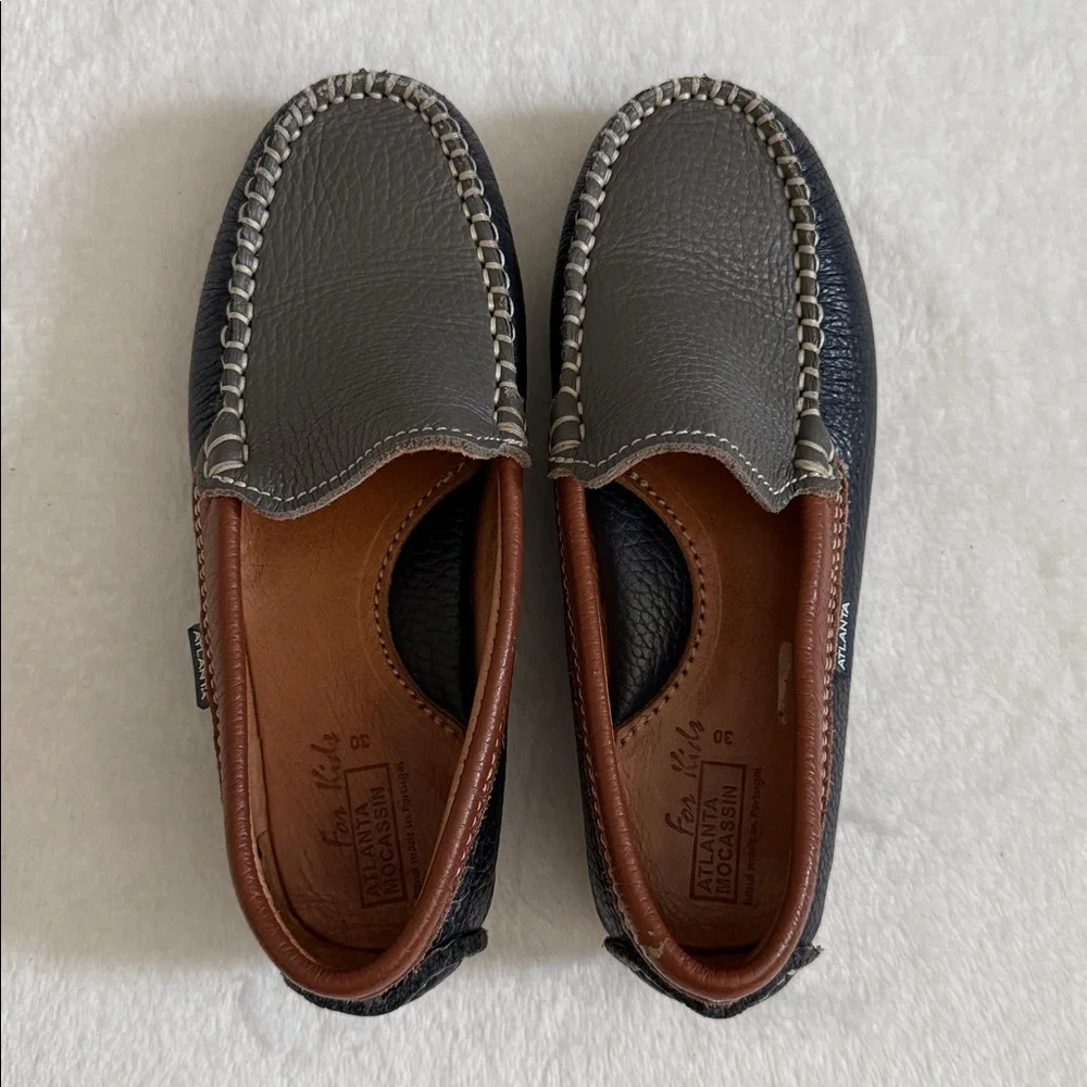 Atlanta Mocassin | Handmade Pebbled Leather Loafers Gray/Blue/Brown EU 30/US 13